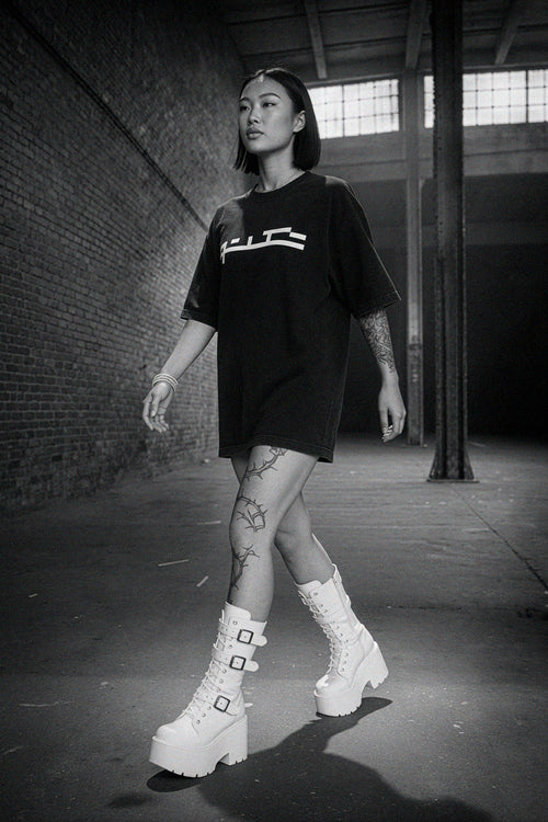 Unisex organic oversized high neck t-shirt